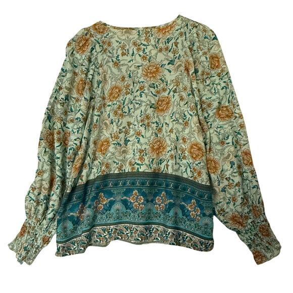 Cottagecore Floral Long Sleeve Lace-Up Blouse Size XL Boho Fall Indie Style - Picture 3 of 14